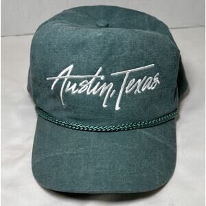 Austin Texas Hat Cap Adjustable SnapBack Green Sunwashed Rope Retro Grandpa Dad.